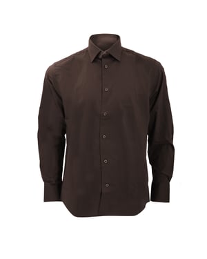 Russell Collection Mens Long Sleeve Easy Care Fitted Shirt (Chocolate)