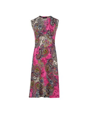 Mouwloze Empire Line-jurk in Fuchsia print