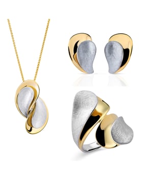 Orphelia 'Ameliana' Dames 925 Sterling Zilveren Set: Hanger + Oorbellen + Ring - Zilver/ Goud SET-7508