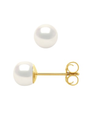 Oorbellen Studs Gekweekte parels 5-6mm Natural White Yellow Gold
