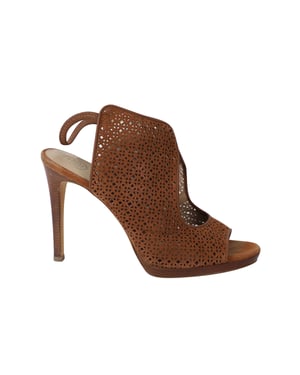 Tory Burch Laser Cut Peep-Toe Sandaler i Brunt Läder