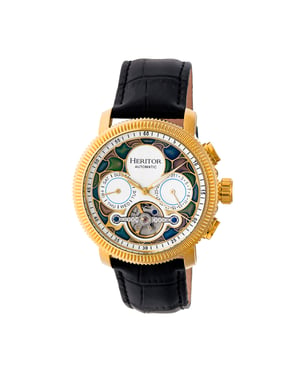 Heritor Automatic Aura Men's Semi-Skeleton Leather-Band Watch