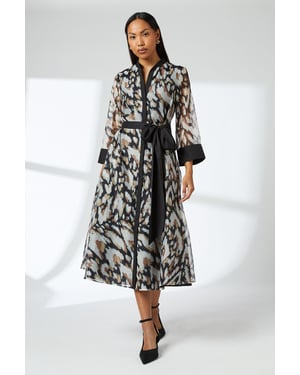 Black Belted Contrast Detail Collarless Shirt Dress