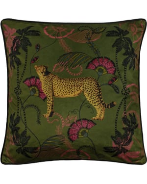 Paoletti Tropical Cheetah Velvet Piped Cushion Cover
