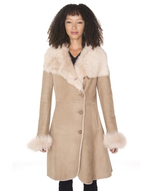 Mantel i mocka, merino och shearling för damer med Toscana-krage-Hanoi
