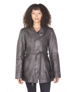 Womens Leather Long Biker Jacket-Muscat