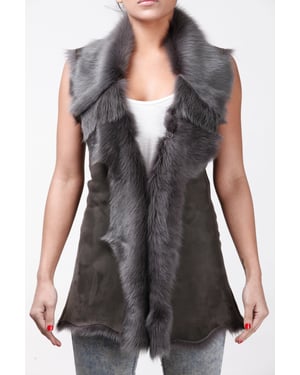 Lange damesbodywarmer van Toscana-schapenvacht-Sorocaba