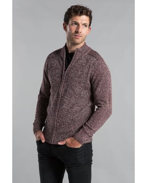 Wine Recycled Cotton Blend Zip-Through Cardigan