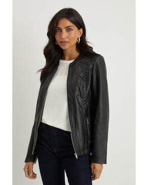 Black Faux Leather Stitch Detail Jacket