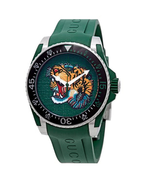 Gucci YA136316 Dive Green Tijgerkop Wijzerplaat Herenhorloge