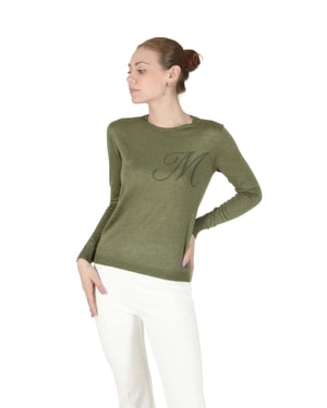 Crown Of Edinburgh Cashmere Long Sleeve Art 004 Green Letter M