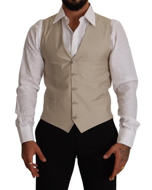 Dolce & Gabbana Heren Beige Katoen Zijde Slim Fit Gilet