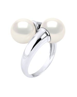Ring You & Me Bulk - 2 Real Cultured Freshwater Pearls Round 9-10 mm