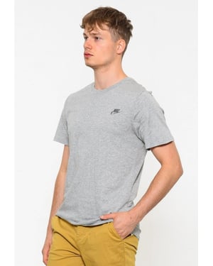 Nike geborduurd Futura T-shirt in grijs heather- en zilverkleurig logo