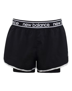 New Balance Logo Black Stretch Waist Womens Relentless 2in1 Shorts WS01177 BK