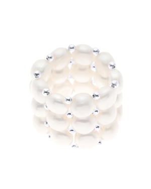 Ring 3 rader - Handgjord - av Äkta Sötvattenspärlor - FÄRG NATURLIG VIT - 4 mm