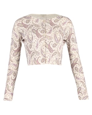 Etro Cropped Paisley Cardigan in Beige Wool