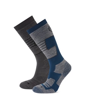 Linz 2 Pack Womens Ski Socks Dark Grey Marl/Jewel Blue
