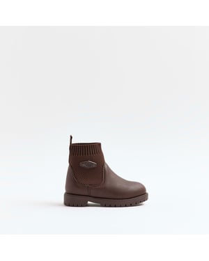 River Island Kids Mini Boys Boots Brown Fly Knit Shoes