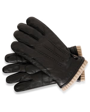 Barneys Originals Black Goat Leather Glove with Cream Knit Cuff