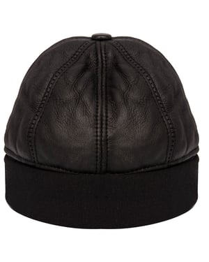 Mens Black 100% Sheepskin Beanie Hat