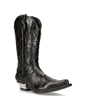 New Rock Flame geaccentueerde zwart lederen biker cowboylaarzen - M-7921-S1