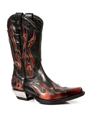 New Rock Flame geaccentueerde zwart/rode halfhoge cowboylaarzen-7921-S2