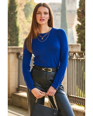Cobalt Blue Zip Cuff Crew Neck Jumper
