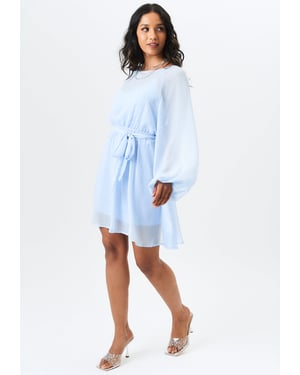 Long Sleeve Chiffon Foil Mini Dress