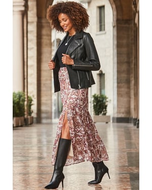 Blush Pink Paisley Print Maxi Skirt