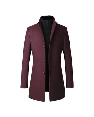 Lång Slim Fit Businessrock med ståkrage i ull för herrar Vinter Röd