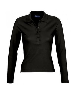 SOLS Womens/Ladies Podium Long Sleeve Pique Cotton Polo Shirt (Black)