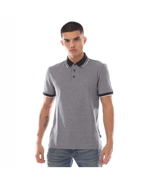Men's Boss Logo Detail Oxford Cotton Piqué Polo Shirt in Navy