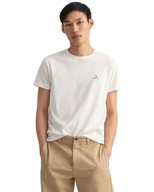 Gant | Mens Crew Neck T-Shirt Contrast Logo - White