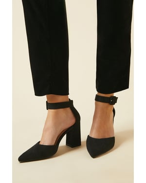 Wide Fit Echo Buckle Detail Ankle Strap Pointed Court Shoes