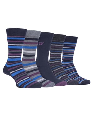 Farah - 5 Pack Mens Thin Breathable Classic Striped Patterned Soft Top Cotton Dress Socks - FCS271NVYPUR (Striped)