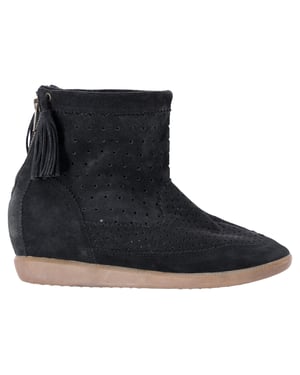Isabel Marant Basley Tassel-Embellished Wedge Ankle Boots in Black Suede