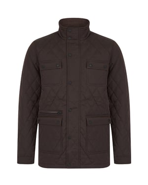Brown Diamond Quilted Funnel-Neck Jacket