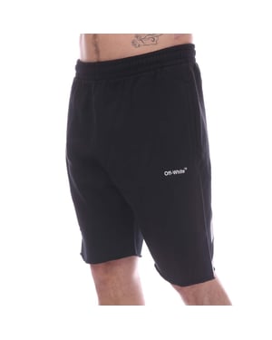 Men's Off White Diagonal Helvetica Sweat Shorts in Black-White