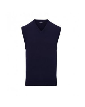 Premier Mens Sleeveless Cotton Acrylic V Neck Sweater (Navy)