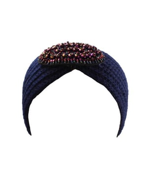 Navy Knitted Headband With Purple Jewel Detail