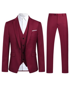 3-delad Slim Fit One Button Fashion Maroon Kostym