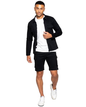 Enzo | Heren Cargo Trainingspak Met Korte Broek Set - Zwart