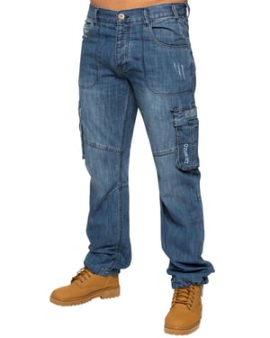 Enzo | Mens Combat Denim Jeans - Blue