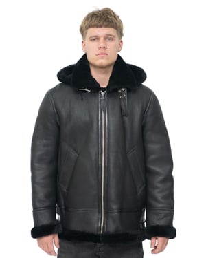 Heren schapenvachtleer B3 Flying Jacket-Columbus met capuchon