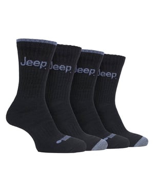 Jeep - 4-pack anti-blaar luxe laarzensokken voor heren - Zwart / Houtskool
