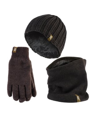 Mens Hat, Neck Warmer & Gloves Set | Heat Holders | Winter Knitted Warm Accessories Set - Khaki Green