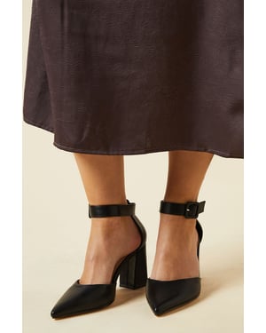 Wide Fit Echo Buckle Detail Ankle Strap Pointed Court Shoes