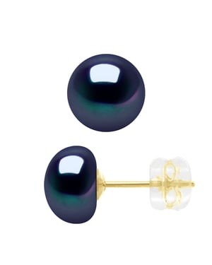 Earrings Yellow Gold - Real Cultured Freshwater Pearls Button 8-9 mm