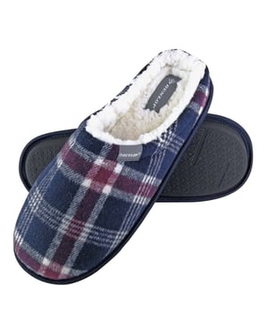 Dunlop - Heren Warm Pluche Fleece Gevoerde Instap Slippers met Geruit Patroon